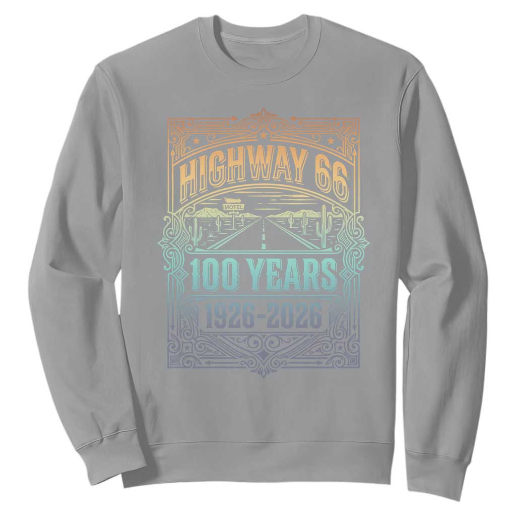 America Highway 66 100 Years Centennial 1926-2026 Sweatshirt Retro Desert Horizon The Mother Road Colorful Graphic TS02 Sport Gray Print Your Wear