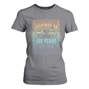 America Highway 66 100 Years Centennial 1926-2026 T Shirt For Women Retro Desert Horizon The Mother Road Colorful Graphic TS02 Charcoal Print Your Wear