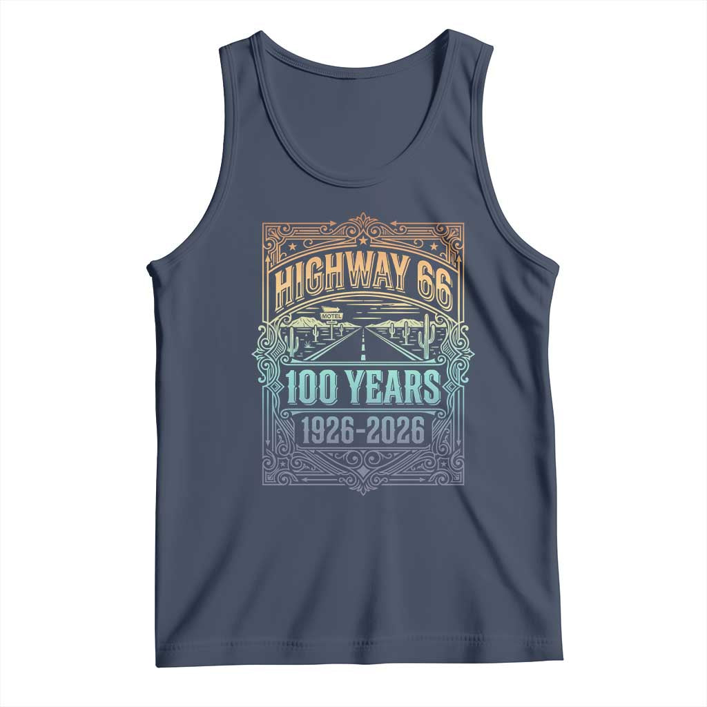America Highway 66 100 Years Centennial 1926-2026 Tank Top Retro Desert Horizon The Mother Road Colorful Graphic TS02 Navy Print Your Wear