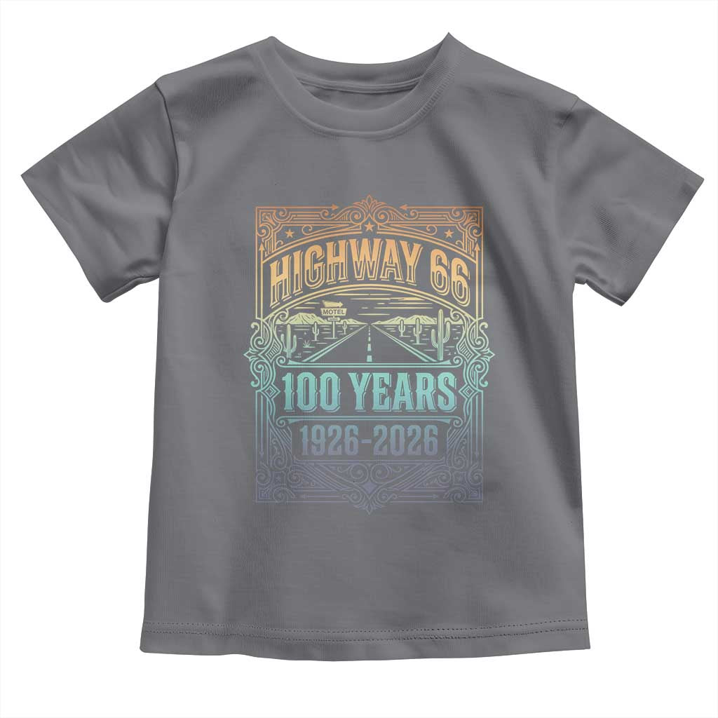 America Highway 66 100 Years Centennial 1926-2026 Toddler T Shirt Retro Desert Horizon The Mother Road Colorful Graphic TS02 Charcoal Print Your Wear