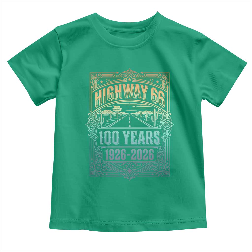 America Highway 66 100 Years Centennial 1926-2026 Toddler T Shirt Retro Desert Horizon The Mother Road Colorful Graphic TS02 Irish Green Print Your Wear
