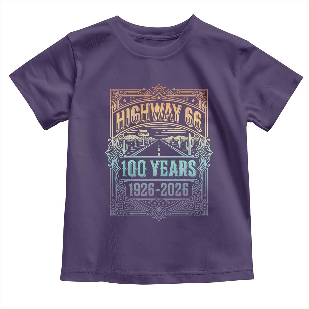 America Highway 66 100 Years Centennial 1926-2026 Toddler T Shirt Retro Desert Horizon The Mother Road Colorful Graphic TS02 Purple Print Your Wear