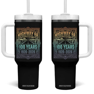 America Highway 66 100 Years Centennial 1926-2026 Tumbler With Handle Retro Desert Horizon The Mother Road Colorful Graphic TS02 One Size: 40 oz Black Print Your Wear