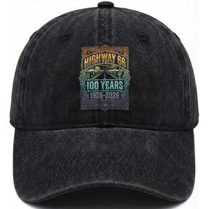 America Highway 66 100 Years Centennial 1926-2026 Washed Cotton Baseball Cap Retro Desert Horizon The Mother Road Colorful Graphic TS02 Print Your Wear