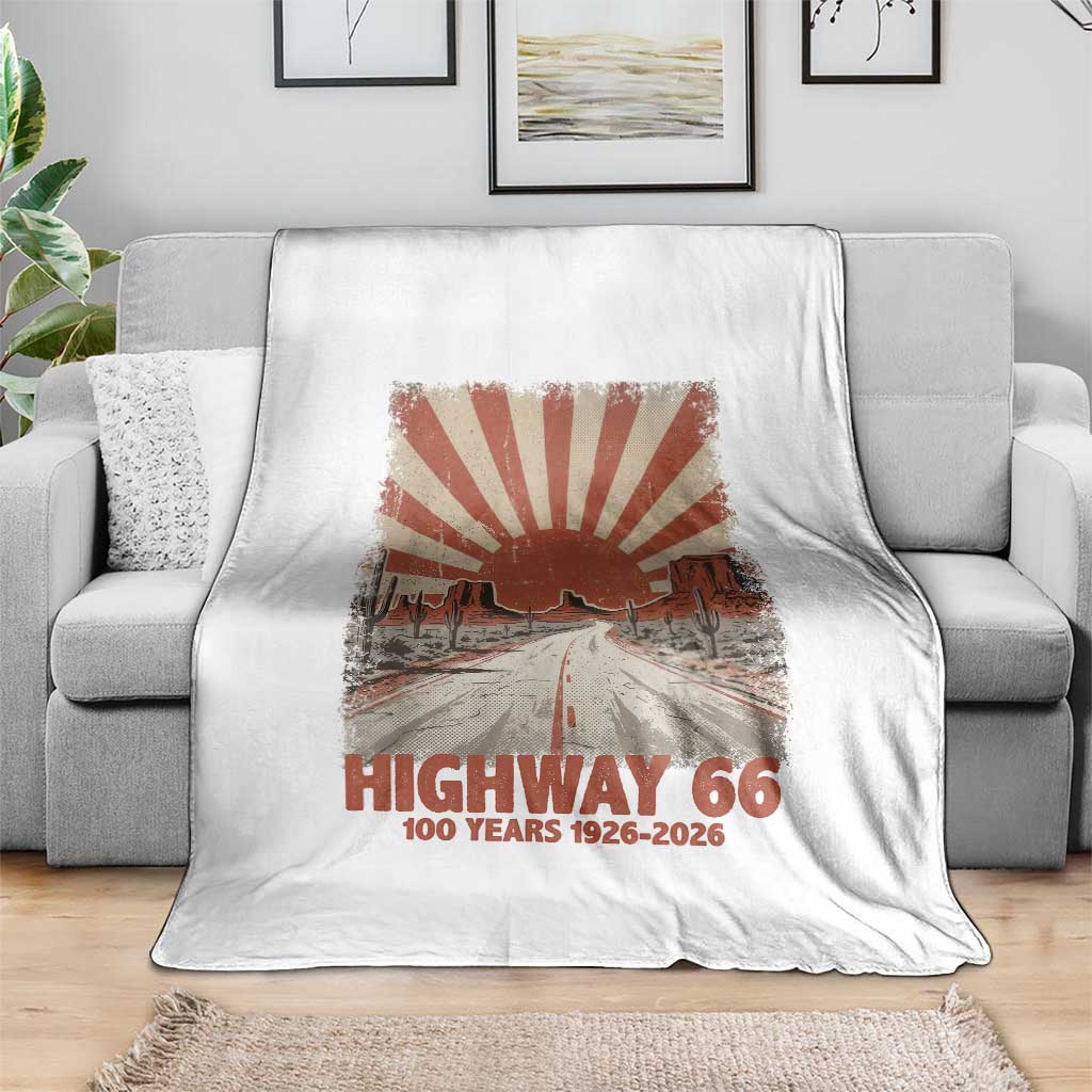 Highway 66 Main Street of America Sunset Horizon Throw Blanket Centennial 1926-2026 Retro Desert Sunburst Graphic TS02 Print Your Wear