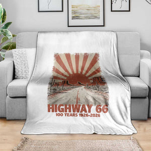 Highway 66 Main Street of America Sunset Horizon Throw Blanket Centennial 1926-2026 Retro Desert Sunburst Graphic TS02 Print Your Wear