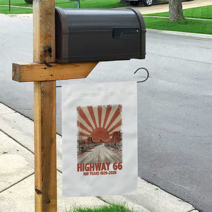 Highway 66 Main Street of America Sunset Horizon Garden Flag Centennial 1926-2026 Retro Desert Sunburst Graphic TS02 Print Your Wear