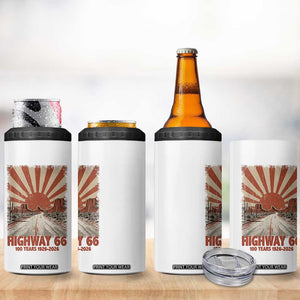 Highway 66 Main Street of America Sunset Horizon 4 in 1 Can Cooler Tumbler Centennial 1926-2026 Retro Desert Sunburst Graphic TS02 Print Your Wear