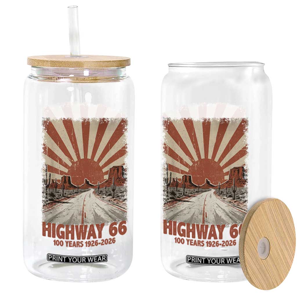Highway 66 Main Street of America Sunset Horizon Glass Can Centennial 1926-2026 Retro Desert Sunburst Graphic TS02 Print Your Wear