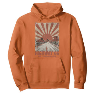 Highway 66 Main Street of America Sunset Horizon Hoodie Centennial 1926-2026 Retro Desert Sunburst Graphic TS02 Orange Print Your Wear