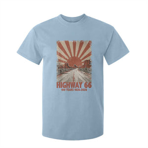 Highway 66 Main Street of America Sunset Horizon T Shirt For Kid Centennial 1926-2026 Retro Desert Sunburst Graphic TS02 Light Blue Print Your Wear