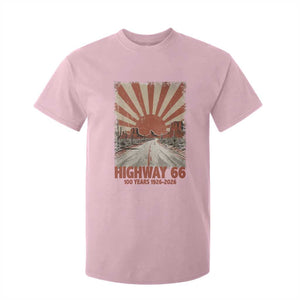 Highway 66 Main Street of America Sunset Horizon T Shirt For Kid Centennial 1926-2026 Retro Desert Sunburst Graphic TS02 Light Pink Print Your Wear