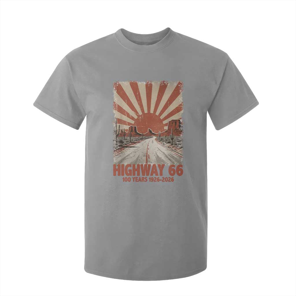 Highway 66 Main Street of America Sunset Horizon T Shirt For Kid Centennial 1926-2026 Retro Desert Sunburst Graphic TS02 Sport Gray Print Your Wear