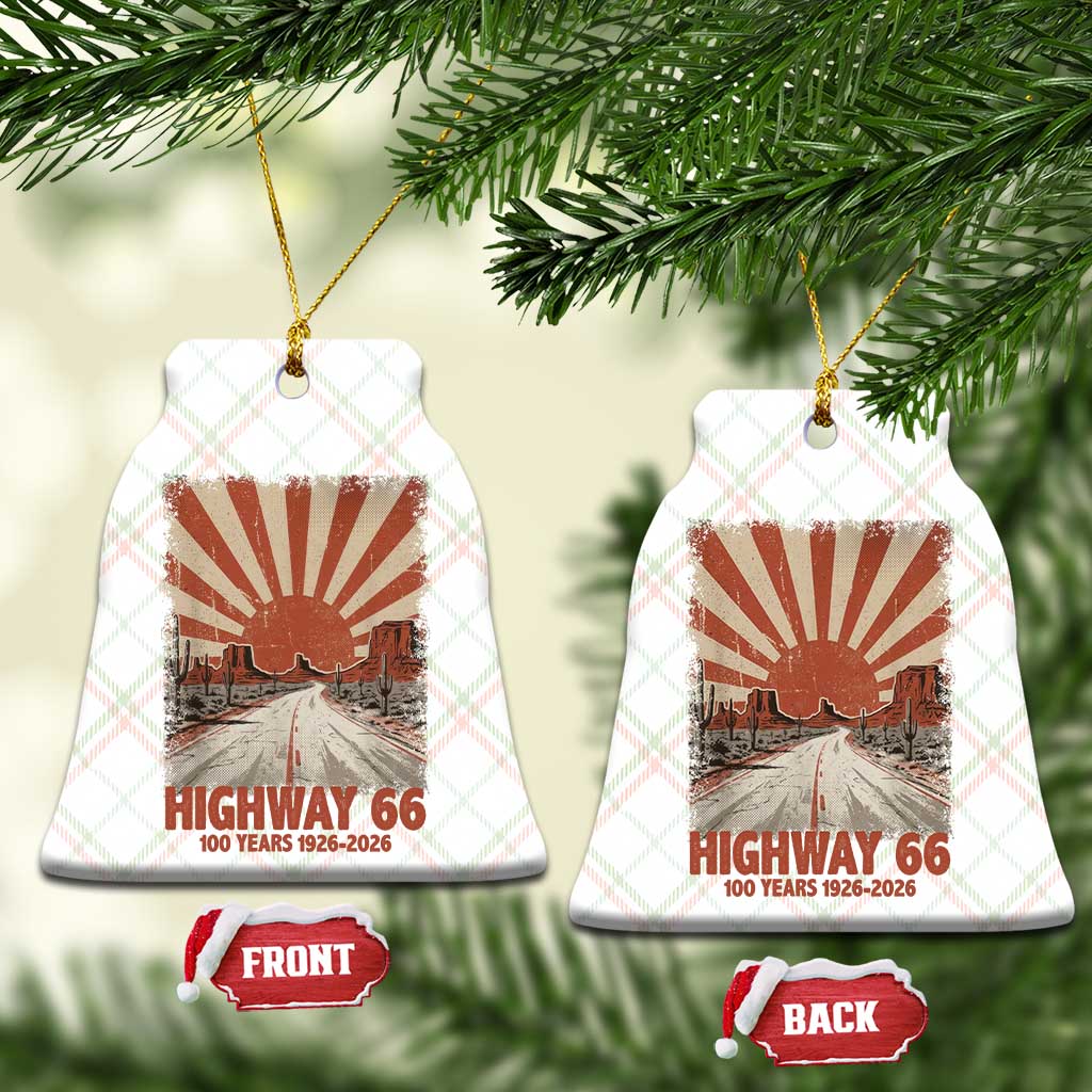 Highway 66 Main Street of America Sunset Horizon Ceramic Ornament Centennial 1926-2026 Retro Desert Sunburst Graphic TS02 Print Your Wear