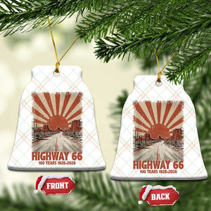 Highway 66 Main Street of America Sunset Horizon Ceramic Ornament Centennial 1926-2026 Retro Desert Sunburst Graphic TS02 Print Your Wear