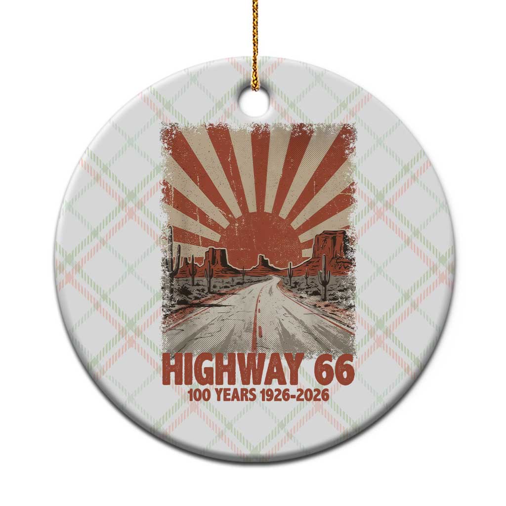 Highway 66 Main Street of America Sunset Horizon Ceramic Ornament Centennial 1926-2026 Retro Desert Sunburst Graphic TS02 1pc Christmas Plaid Print Your Wear