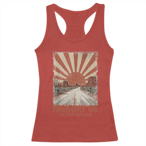 Highway 66 Main Street of America Sunset Horizon Racerback Tank Top Centennial 1926-2026 Retro Desert Sunburst Graphic TS02 Red Print Your Wear