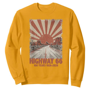 Highway 66 Main Street of America Sunset Horizon Sweatshirt Centennial 1926-2026 Retro Desert Sunburst Graphic TS02 Gold Print Your Wear