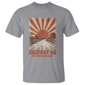 Highway 66 Main Street of America Sunset Horizon T Shirt Centennial 1926-2026 Retro Desert Sunburst Graphic TS02 Sport Gray Print Your Wear