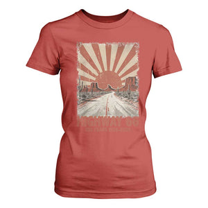 Highway 66 Main Street of America Sunset Horizon T Shirt For Women Centennial 1926-2026 Retro Desert Sunburst Graphic TS02 Red Print Your Wear