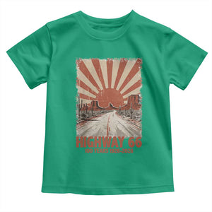 Highway 66 Main Street of America Sunset Horizon Toddler T Shirt Centennial 1926-2026 Retro Desert Sunburst Graphic TS02 Irish Green Print Your Wear
