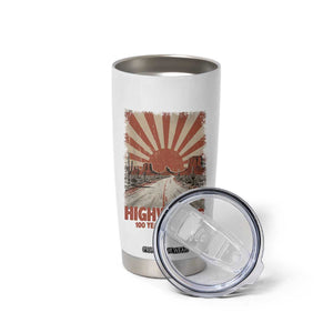 Highway 66 Main Street of America Sunset Horizon Tumbler Cup Centennial 1926-2026 Retro Desert Sunburst Graphic TS02 Print Your Wear