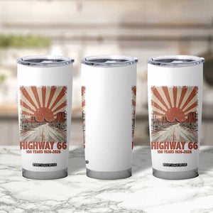 Highway 66 Main Street of America Sunset Horizon Tumbler Cup Centennial 1926-2026 Retro Desert Sunburst Graphic TS02 Print Your Wear