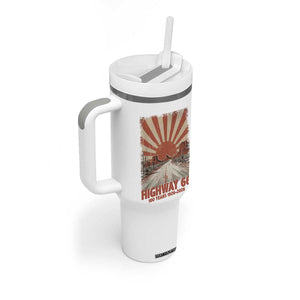 Highway 66 Main Street of America Sunset Horizon Tumbler With Handle Centennial 1926-2026 Retro Desert Sunburst Graphic TS02 Print Your Wear