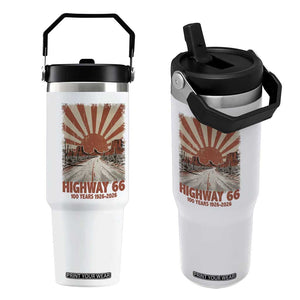 Highway 66 Main Street of America Sunset Horizon Flip Straw Tumbler Centennial 1926-2026 Retro Desert Sunburst Graphic TS02 One Size: 30 oz White Print Your Wear