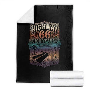 Highway 66 100 Years of the Mother Road Throw Blanket Centennial 1926-2026 Desert Oasis Retro Rainbow Graphic TS02 Black Print Your Wear