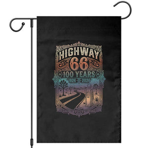 Highway 66 100 Years of the Mother Road Garden Flag Centennial 1926-2026 Desert Oasis Retro Rainbow Graphic TS02 Black Print Your Wear