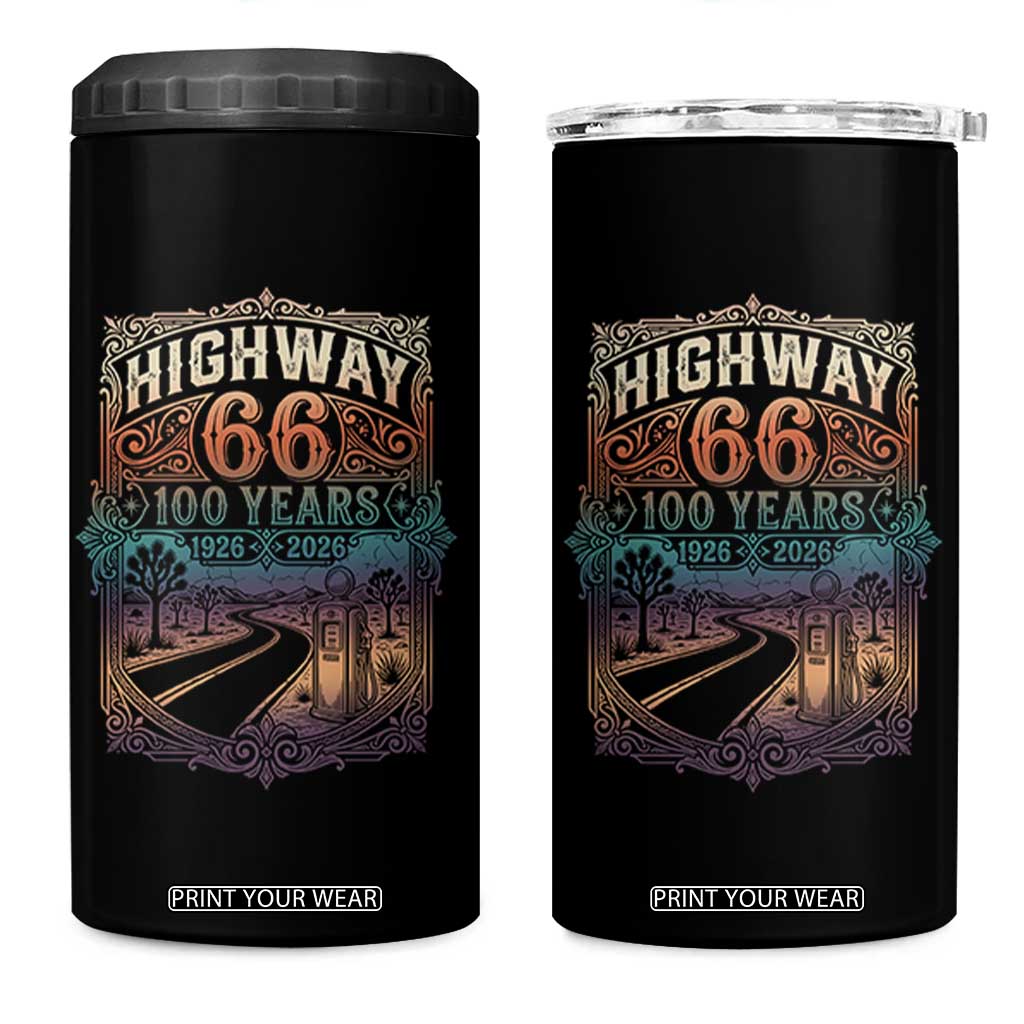 Highway 66 100 Years of the Mother Road 4 in 1 Can Cooler Tumbler Centennial 1926-2026 Desert Oasis Retro Rainbow Graphic TS02 One Size: 16 oz Black Print Your Wear