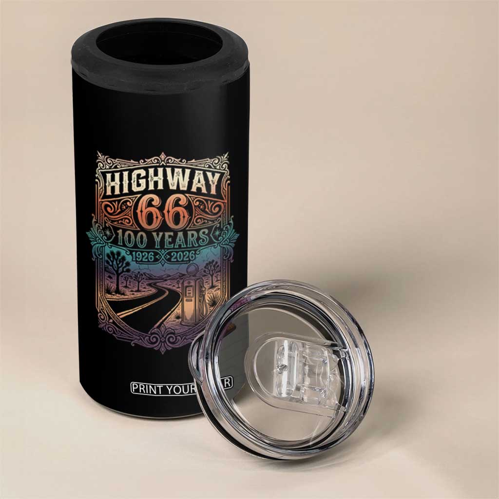 Highway 66 100 Years of the Mother Road 4 in 1 Can Cooler Tumbler Centennial 1926-2026 Desert Oasis Retro Rainbow Graphic TS02 Print Your Wear