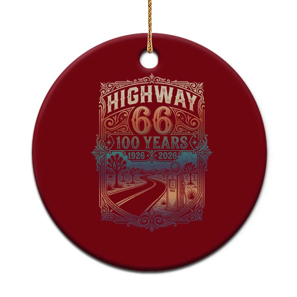 Highway 66 100 Years of the Mother Road Ceramic Ornament Centennial 1926-2026 Desert Oasis Retro Rainbow Graphic TS02 1pc Red Print Your Wear