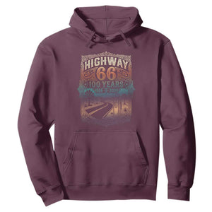 Highway 66 100 Years of the Mother Road Hoodie Centennial 1926-2026 Desert Oasis Retro Rainbow Graphic TS02 Maroon Print Your Wear