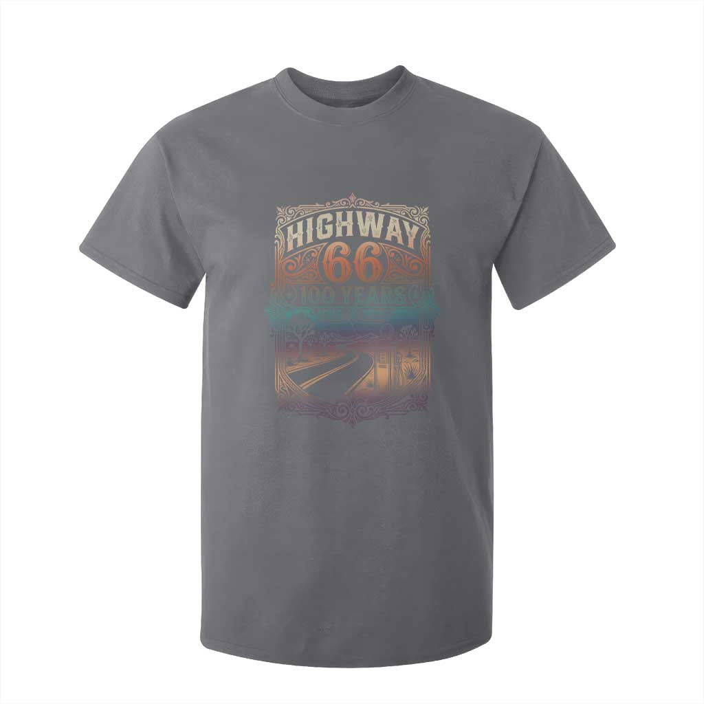 Highway 66 100 Years of the Mother Road T Shirt For Kid Centennial 1926-2026 Desert Oasis Retro Rainbow Graphic TS02 Charcoal Print Your Wear