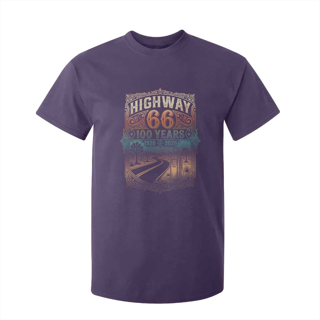 Highway 66 100 Years of the Mother Road T Shirt For Kid Centennial 1926-2026 Desert Oasis Retro Rainbow Graphic TS02 Purple Print Your Wear