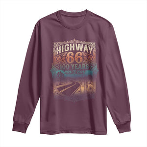Highway 66 100 Years of the Mother Road Long Sleeve Shirt Centennial 1926-2026 Desert Oasis Retro Rainbow Graphic TS02 Maroon Print Your Wear