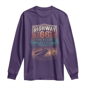 Highway 66 100 Years of the Mother Road Long Sleeve Shirt Centennial 1926-2026 Desert Oasis Retro Rainbow Graphic TS02 Purple Print Your Wear