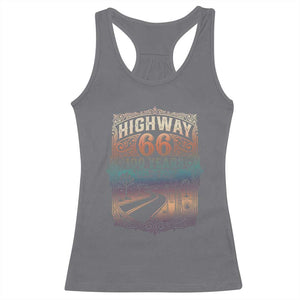 Highway 66 100 Years of the Mother Road Racerback Tank Top Centennial 1926-2026 Desert Oasis Retro Rainbow Graphic TS02 Charcoal Print Your Wear