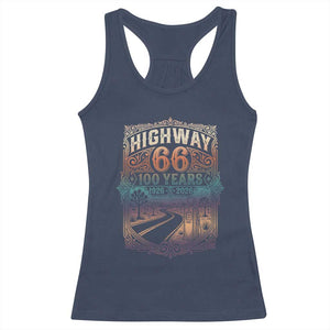 Highway 66 100 Years of the Mother Road Racerback Tank Top Centennial 1926-2026 Desert Oasis Retro Rainbow Graphic TS02 Navy Print Your Wear