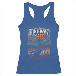 Highway 66 100 Years of the Mother Road Racerback Tank Top Centennial 1926-2026 Desert Oasis Retro Rainbow Graphic TS02 Royal Blue Print Your Wear