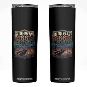 Highway 66 100 Years of the Mother Road Skinny Tumbler Centennial 1926-2026 Desert Oasis Retro Rainbow Graphic TS02 Black Print Your Wear