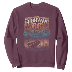 Highway 66 100 Years of the Mother Road Sweatshirt Centennial 1926-2026 Desert Oasis Retro Rainbow Graphic TS02 Maroon Print Your Wear