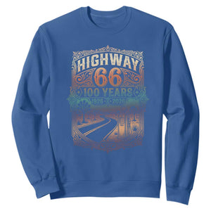 Highway 66 100 Years of the Mother Road Sweatshirt Centennial 1926-2026 Desert Oasis Retro Rainbow Graphic TS02 Royal Blue Print Your Wear
