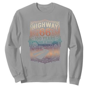 Highway 66 100 Years of the Mother Road Sweatshirt Centennial 1926-2026 Desert Oasis Retro Rainbow Graphic TS02 Sport Gray Print Your Wear