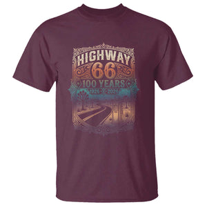 Highway 66 100 Years of the Mother Road T Shirt Centennial 1926-2026 Desert Oasis Retro Rainbow Graphic TS02 Maroon Print Your Wear