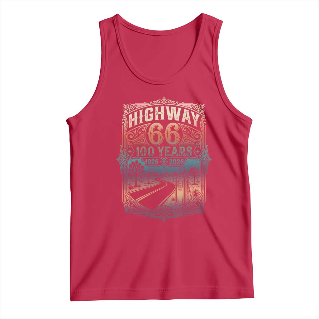 Highway 66 100 Years of the Mother Road Tank Top Centennial 1926-2026 Desert Oasis Retro Rainbow Graphic TS02 Red Print Your Wear