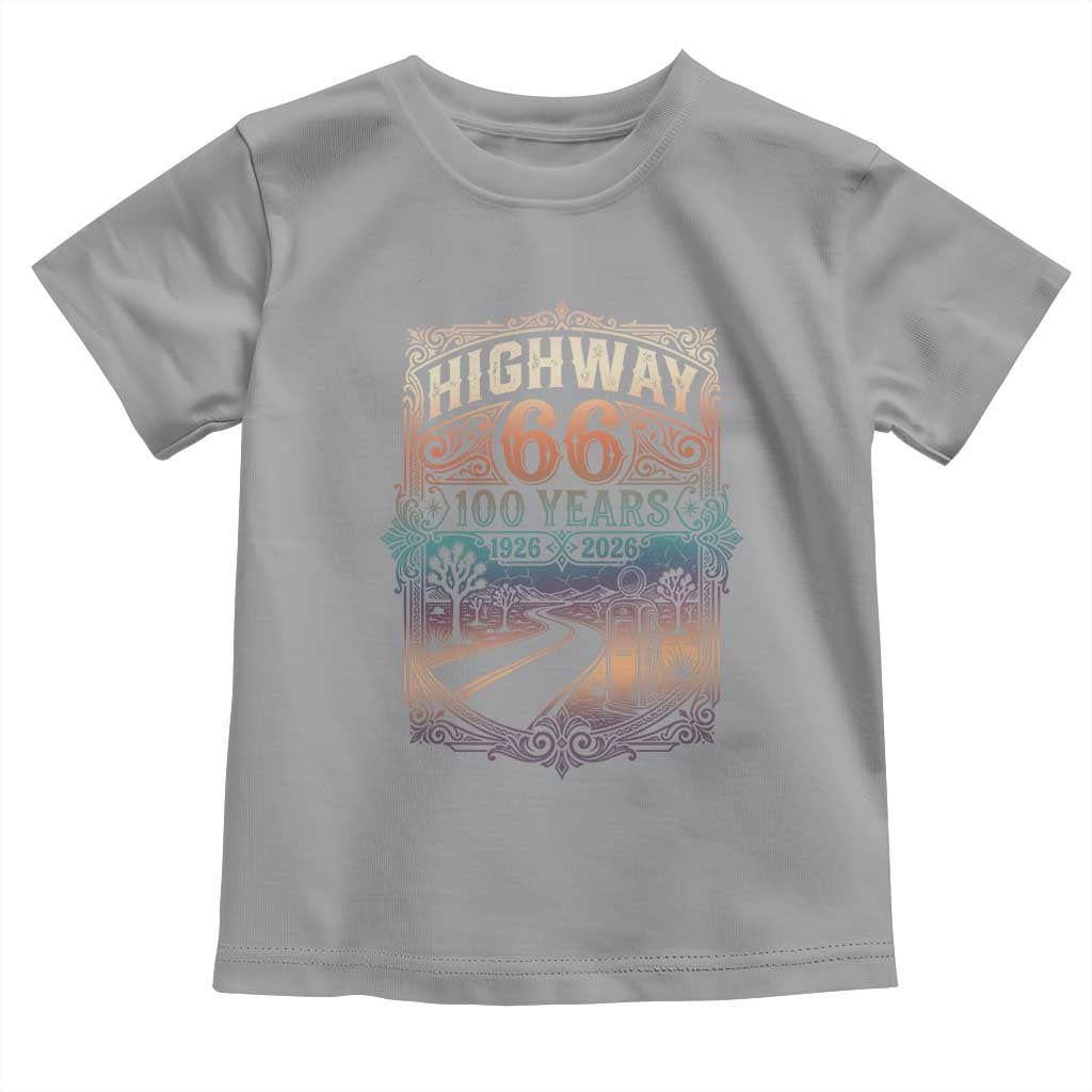 Highway 66 100 Years of the Mother Road Toddler T Shirt Centennial 1926-2026 Desert Oasis Retro Rainbow Graphic TS02 Sport Gray Print Your Wear