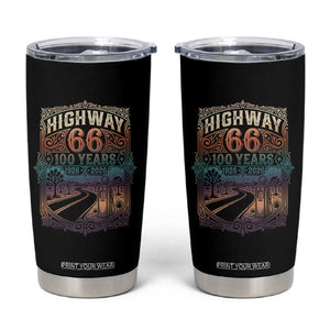 Highway 66 100 Years of the Mother Road Tumbler Cup Centennial 1926-2026 Desert Oasis Retro Rainbow Graphic TS02 Black Print Your Wear